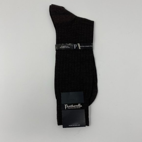 NEW pantherella brown superfine merino wool hand linked toe mens socks - Picture 1 of 3